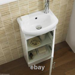 Bathroom Cloakroom Compact White Gloss Vanity Unit Cabinet with Ceramic Basin