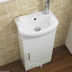 Bathroom Cloakroom Compact White Gloss Vanity Unit Cabinet with Ceramic Basin