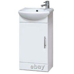 Bathroom Cloakroom Compact White Gloss Vanity Unit Cabinet with Ceramic Basin