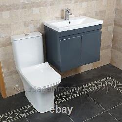 Bathroom Cloakroom Vanity Unit 600 Gloss Grey 2 Door Wall Hung Devlyn