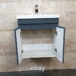 Bathroom Cloakroom Vanity Unit 600 Gloss Grey 2 Door Wall Hung Devlyn