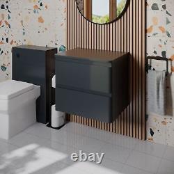 Bathroom Cloakroom Vanity Unit 600mm Wall Hung Cabinet Drawer Anthracite Grey