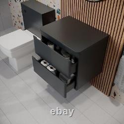 Bathroom Cloakroom Vanity Unit 600mm Wall Hung Cabinet Drawer Anthracite Grey