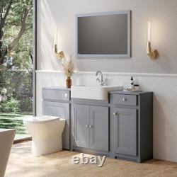 Bathroom Cloakroom Vanity Unit Basin Cabinet Toilet WC Unit White Traditional