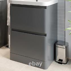 Bathroom Cloakroom Vanity Unit Only 600mm Base Cabinet Drawers Storage Grey