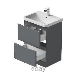 Bathroom Cloakroom Vanity Unit Only 600mm Base Cabinet Drawers Storage Grey