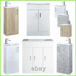 Bathroom Cloakroom Vanity Unit & Slim Basin 400mm 600mm 800mm White Grey Oak