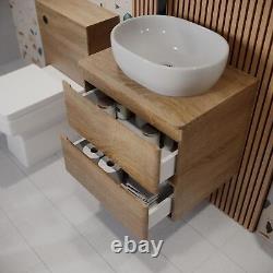 Bathroom Cloakroom Vanity Unit Wall Hung Countertop Wash Basin Wood 600mm