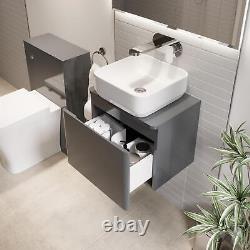 Bathroom Cloakroom Vanity Unit Wall Mounted Countertop Basin Grey Gloss 500mm