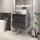 Bathroom Cloakroom Vanity Unit Wall Mounted Countertop Basin Grey Gloss 600mm