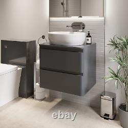 Bathroom Cloakroom Vanity Unit Wall Mounted Countertop Basin Grey Gloss 600mm