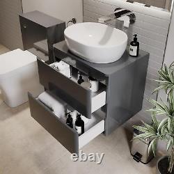 Bathroom Cloakroom Vanity Unit Wall Mounted Countertop Basin Grey Gloss 600mm