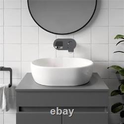 Bathroom Cloakroom Vanity Unit Wall Mounted Countertop Basin Grey Gloss 600mm