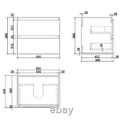 Bathroom Cloakroom Vanity Unit Wall Mounted Countertop Basin Grey Gloss 600mm