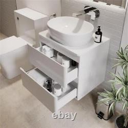 Bathroom Cloakroom Vanity Unit Wall Mounted Countertop Basin White Gloss 600mm