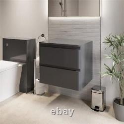 Bathroom Cloakroom Vanity Unit Wall Mounted Storage Cabinet Grey Gloss 600mm