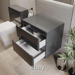 Bathroom Cloakroom Vanity Unit Wall Mounted Storage Cabinet Grey Gloss 600mm