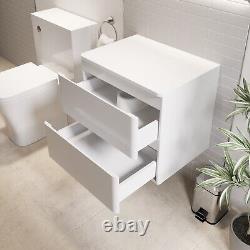 Bathroom Cloakroom Vanity Unit Wall Mounted Storage No Basin White Gloss 600mm