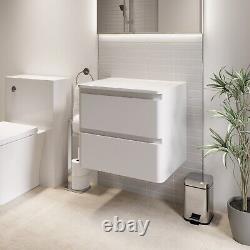 Bathroom Cloakroom Vanity Unit Wall Mounted Storage No Basin White Gloss 600mm