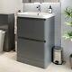 Bathroom Cloakroom Vanity Unit Wash 600 Basin Base Cabinet Drawers Storage Grey