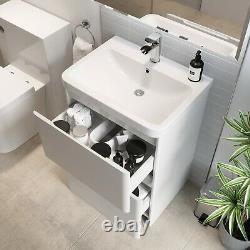 Bathroom Cloakroom Vanity Unit Wash Basin Base Cabinet Two Drawers Storage White