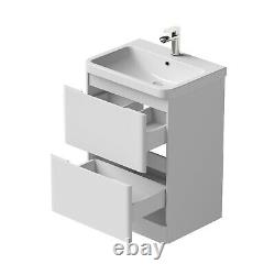 Bathroom Cloakroom Vanity Unit Wash Basin Base Cabinet Two Drawers Storage White