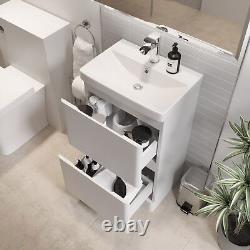 Bathroom Cloakroom Vanity Unit Wash Basin Cabinet Drawers Storage White 500mm