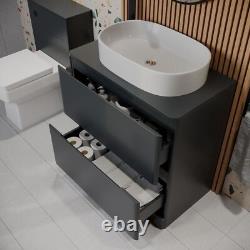 Bathroom Cloakroom Vanity Unit Wash Countertop Basin Storage Cabinet Grey 800mm
