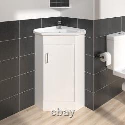 Bathroom Cloakroom White Corner Vanity Unit Ceramic Basin Sink Cabinet Furniture