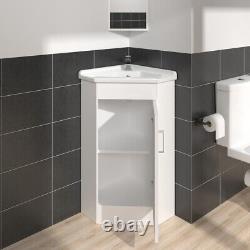 Bathroom Cloakroom White Corner Vanity Unit Ceramic Basin Sink Cabinet Furniture