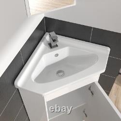 Bathroom Cloakroom White Corner Vanity Unit Ceramic Basin Sink Cabinet Furniture