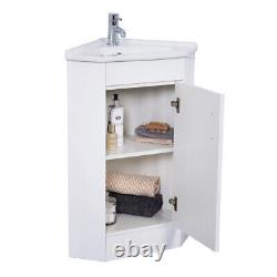 Bathroom Cloakroom White Corner Vanity Unit Ceramic Basin Sink Cabinet Furniture