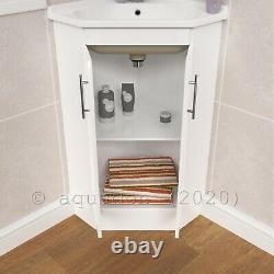 Bathroom Corner Vanity Unit Cloakroom 2 Door Storage Basin Taps Mirror Cabinet