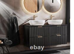 Bathroom Countertop Vanity Unit 120cm Sinks Ribbed Textured Black Wall Hung Adel