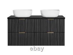 Bathroom Countertop Vanity Unit 120cm Sinks Ribbed Textured Black Wall Hung Adel