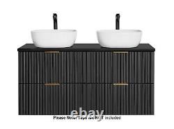 Bathroom Countertop Vanity Unit 120cm Sinks Ribbed Textured Black Wall Hung Adel