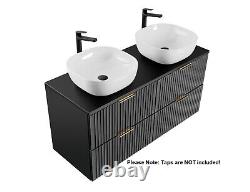 Bathroom Countertop Vanity Unit 120cm Sinks Ribbed Textured Black Wall Hung Adel