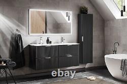 Bathroom Countertop Vanity Unit 120cm Sinks Ribbed Textured Black Wall Hung Adel