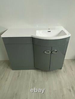 Bathroom D Shape Light Grey Basin Vanity WC Unit Cabinet 1100mm Left /Right