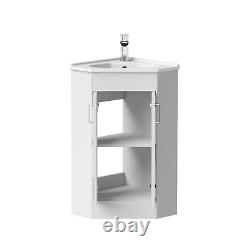 Bathroom Floor Standing Corner Vanity Unit White Gloss Double Door Flat Pack