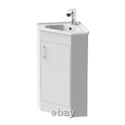 Bathroom Floor Standing Corner Vanity Unit White Gloss Single Door Flat Pack