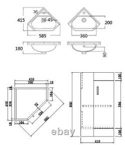 Bathroom Floor Standing Corner Vanity Unit White Gloss Single Door Flat Pack