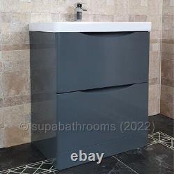 Bathroom Floor Standing Vanity Unit And Basin 700 Gloss Grey 2 Drawer Smile