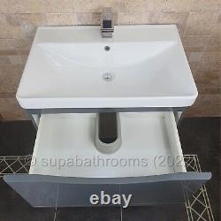 Bathroom Floor Standing Vanity Unit And Basin 700 Gloss Grey 2 Drawer Smile