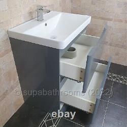 Bathroom Floor Standing Vanity Unit And Basin 700 Gloss Grey 2 Drawer Smile