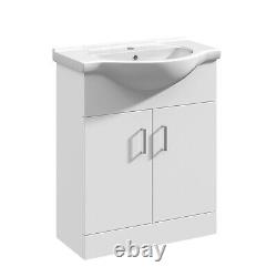 Bathroom Floorstanding Basin Vanity Unit 650mm White Gloss 2-Door Cabinet Modern