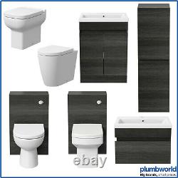 Bathroom Furniture Basin Sink Vanity Toilet WC Unit Tall Cabinet Charcoal Grey