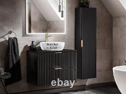 Bathroom Furniture Set Countertop 800mm Vanity Unit + Tallboy Cabinet Black Adel