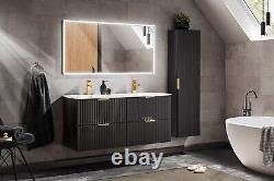 Bathroom Furniture Set Countertop 800mm Vanity Unit + Tallboy Cabinet Black Adel