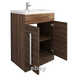 Bathroom Furniture Storage Cabinet Freestanding Vanity Unit & Basin 600mm Walnut